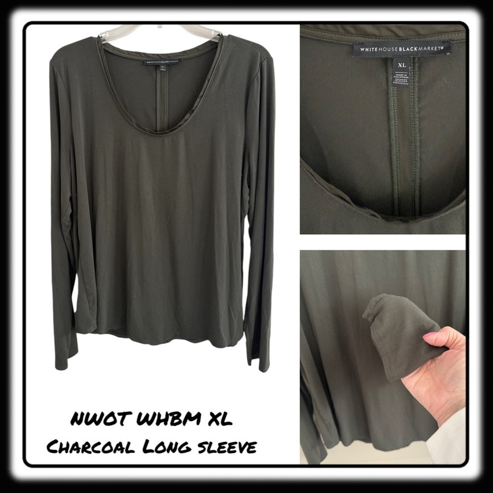 NWOT WHBM Charcoal Grey scoop neck long sleeves dolphin (curved) hem XL